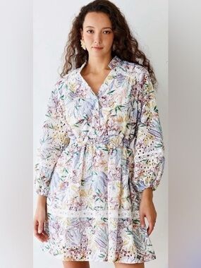 Avantlook Womens Eyelet Mini Dress, White Large